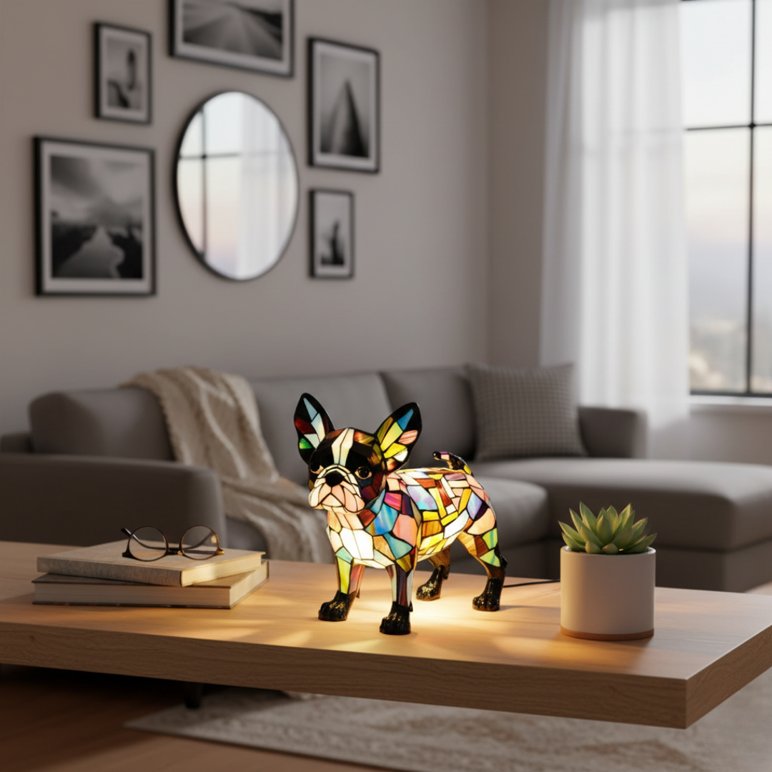 Sofisticação do Boston Terrier – Luz Suave para o Seu Lar