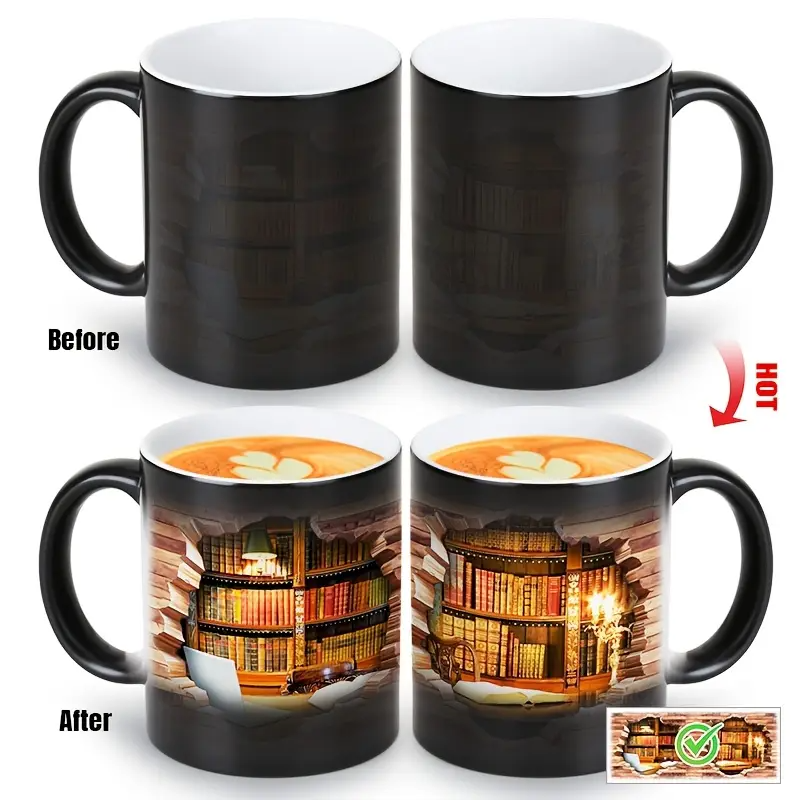Caneca Cerâmica Charmosa com Efeito Térmico para Amantes de Livros