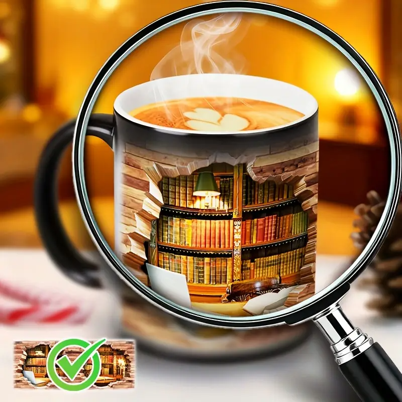 Caneca Cerâmica Charmosa com Efeito Térmico para Amantes de Livros