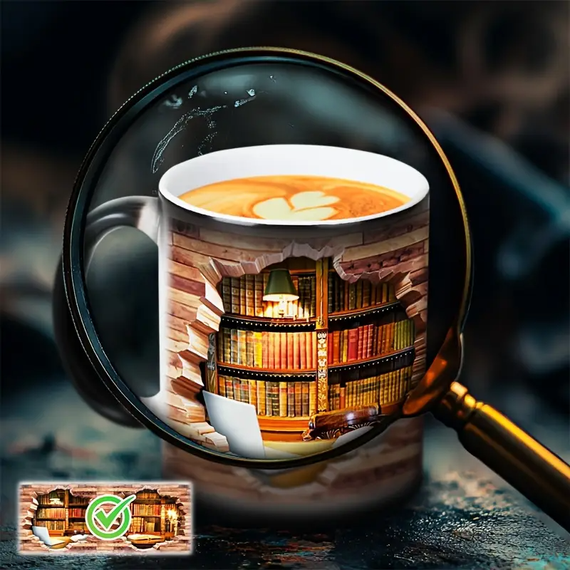 Caneca Cerâmica Charmosa com Efeito Térmico para Amantes de Livros